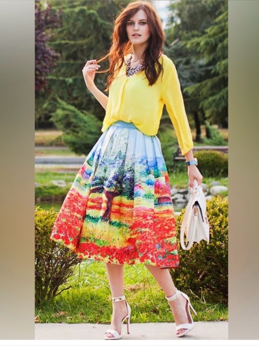 IOil Painting Pleated Midi Skirt- chicwish Scenic Skirt with pleats and full